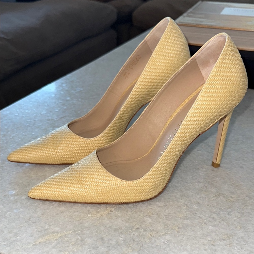 Stuart Weitzman Woven Cream Stiletto Heels Sz 7